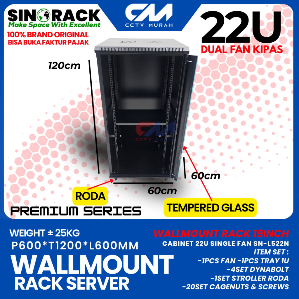 Wall mount Rack Server 22U, Rack Server Single Door 22U