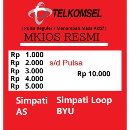 PULSA TELKOMSEL SIMPATI AS LOOP BY-U REGULER MKIOS 1000 2000 3000 4000 5000 10000 1rb 2rb 3rb 4rb 5r