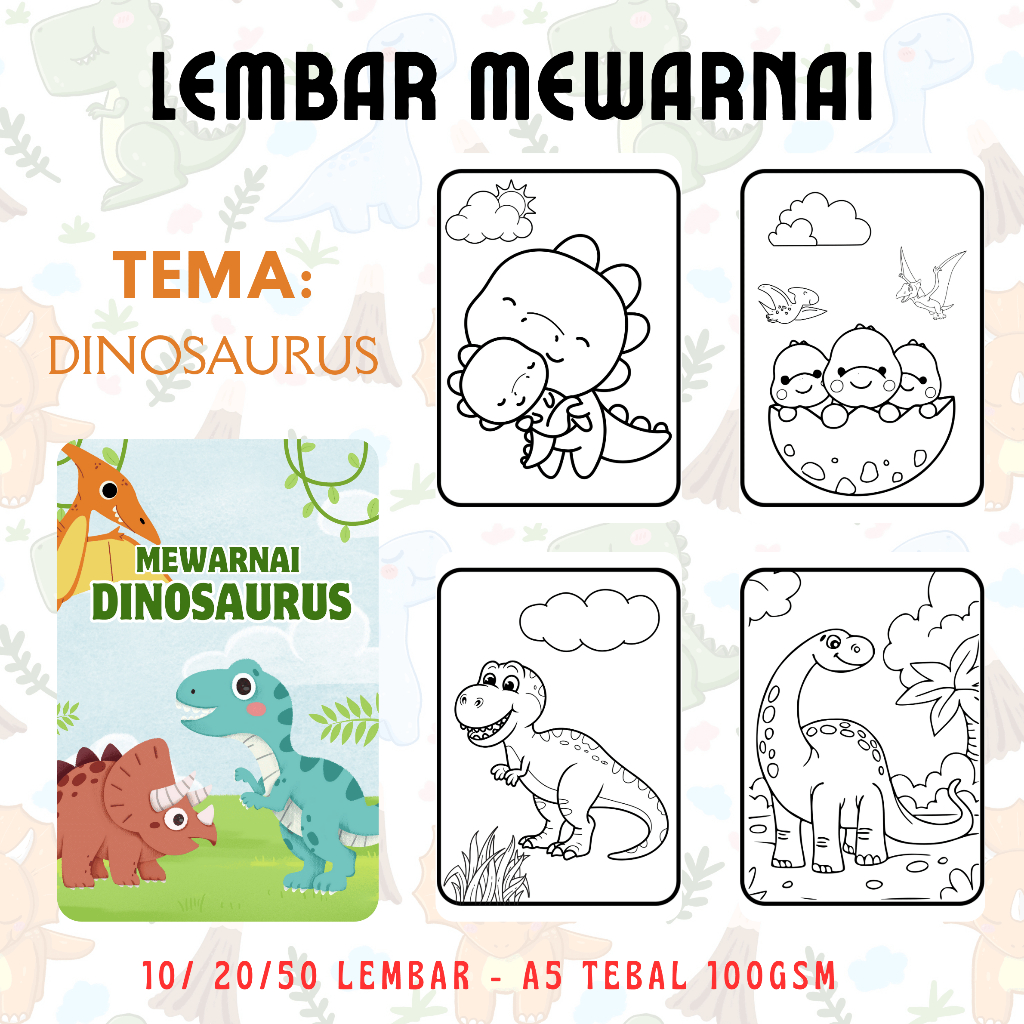 

Lembar Mewarnai Anak Tema Dinosaurus Edukatif , Seru dan Bikin Anak Anteng 10 20 50 halaman variatif