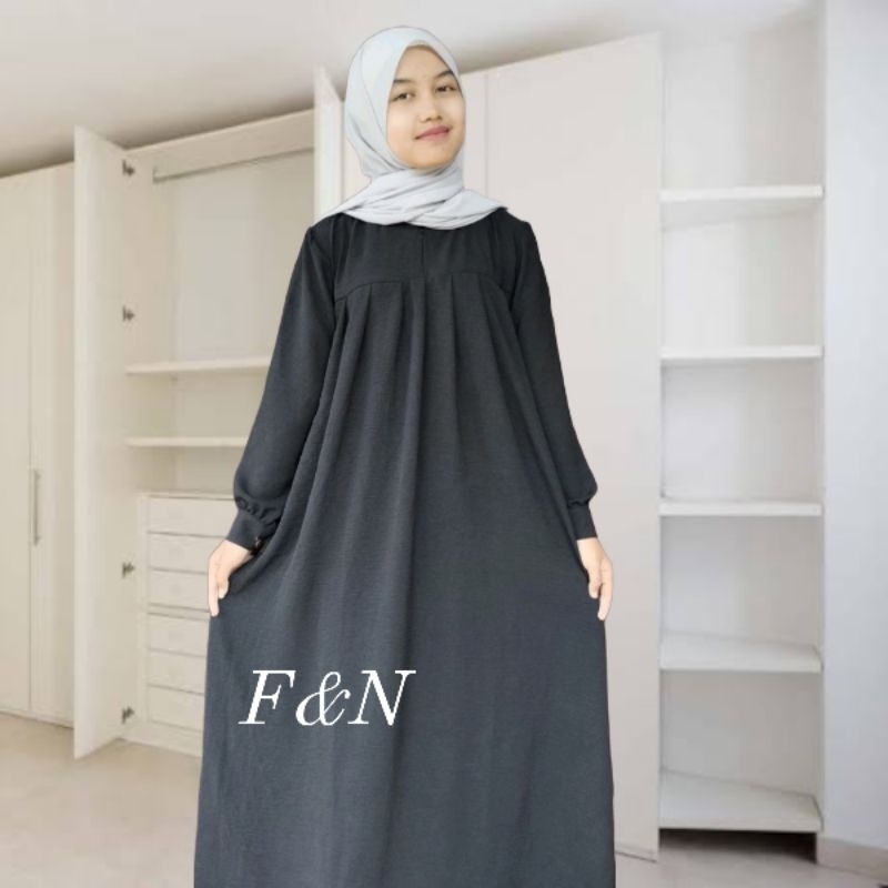 baju gamis anak perempuan polos hitam putih usia 8-13 tahun