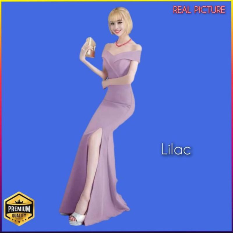 Gaun Pesta Wanita Liandra Korea Dress Kondangan Elegan Kekinian Lilac