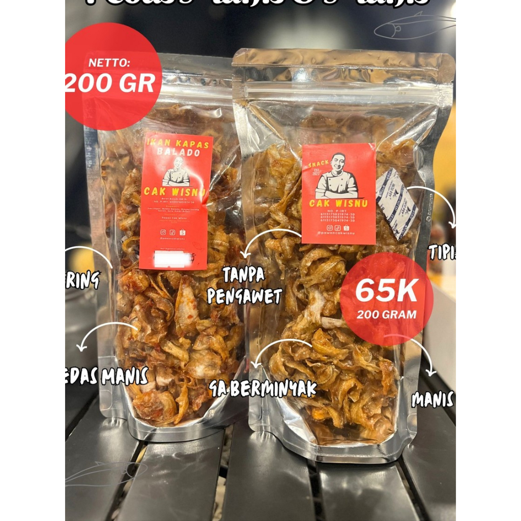 

Keripik Ikan Kapas Balado dan Original Premium HOMEMADE 200 Gram Snack Cemilan Pedas Manis Ikan Asin Kering Oleh Oleh Traveling