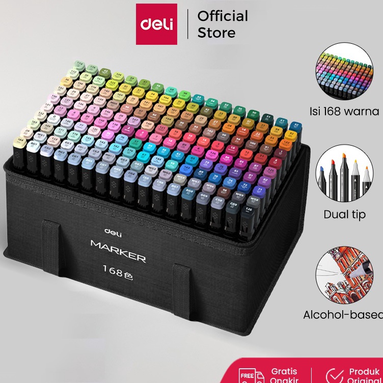 

KODE C75A Deli Spidol Sketsa Profesional Sketch Marker 168 Warna Dual Tip HM92