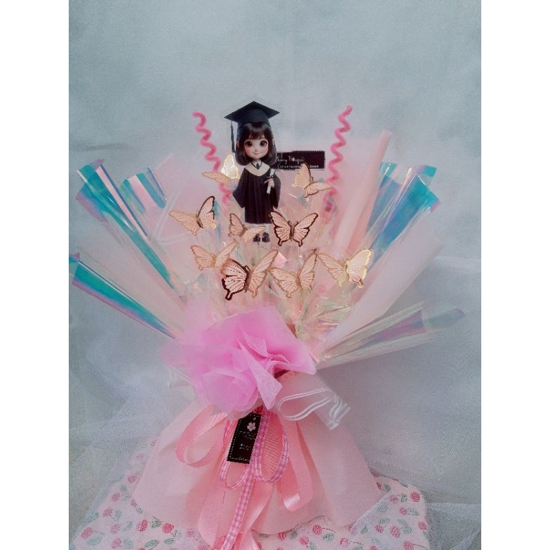 Buket Kupu-Kupu LED+Akrilik Wisuda/Butterfly Bouquet/Buket Wisuda/Buket Ulang tahun/Buket Pink