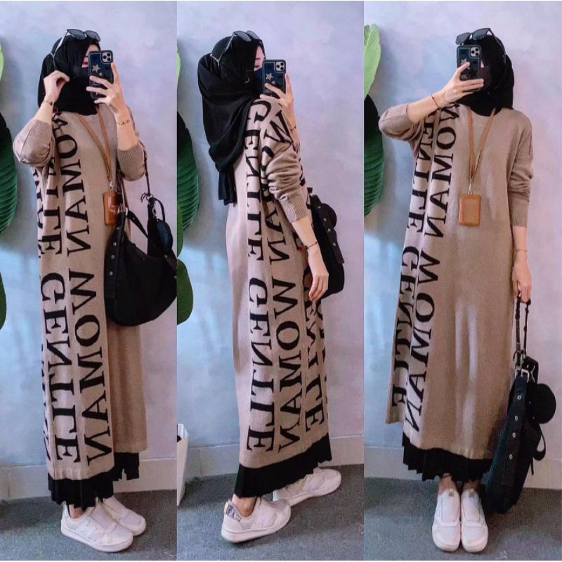 Real pic ORIGINAL dan TERMURAH dress Rajut Jumbo IMPORT / Tunik Oversize rajut PREMIUM Import / Midi