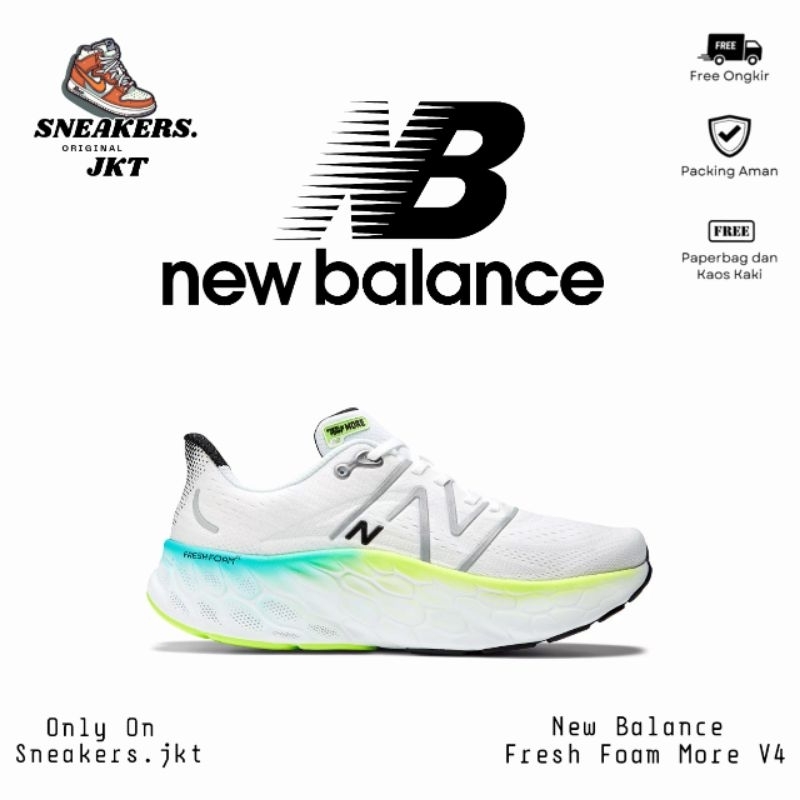 Sepatu Running New Balance Fresh Foam x More Trail V4 White/Electric Teal Original