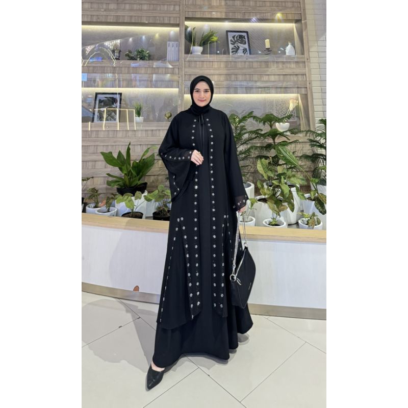 Abaya Sultan Turki Gamis Arab Mewah Terbaru Model Daisy Outer Jersey Premium Mix Ceruti  Payet Swaro
