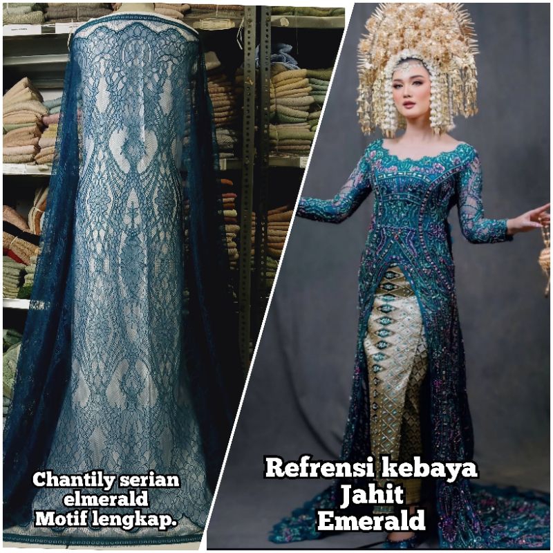 kain brokat chantily best seller emerald green &h.botol isi 2.5 meter x 1.5 meter