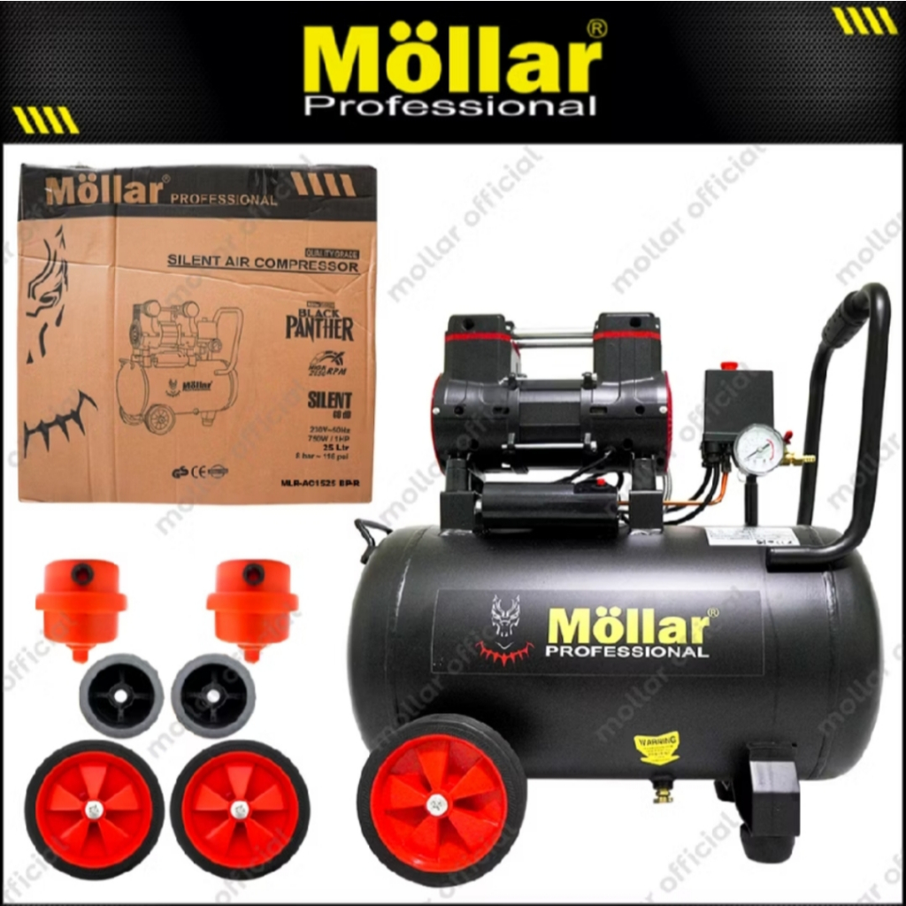 MOLLAR Kompresor Angin 1 HP 25 Liter Oilles - kompresor listrik angin Black Panther Tanpa Oli