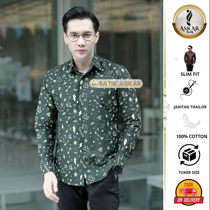 Askar Batik Motif Arata Baju Kemeja Batik Pria Cowok Slimfit Modern Elegant Simpel Kekiniaan Heem Ka