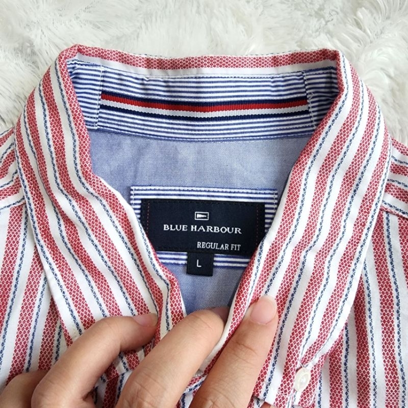 preloved Blue Harbour M&S kemeja pria garis