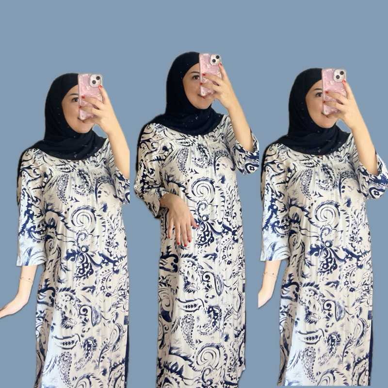 DASTER LONG ZARA KERUT DADA LENGAN PANJANG RAYON MOTIF VIRAL KEKINIAN