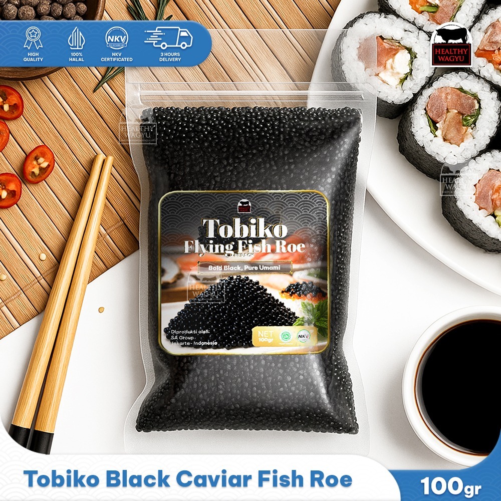 

Tobiko Black Caviar Flying Fish Roe Telur Ikan Terbang Premium 100gr Healthy Wagyu