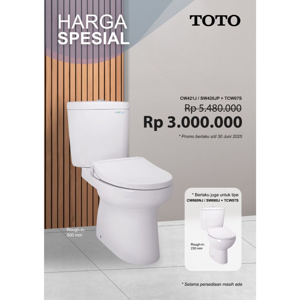 Closet Duduk TOTO CW421J Tutup Ecowasher TCW07S /Kloset TOTO