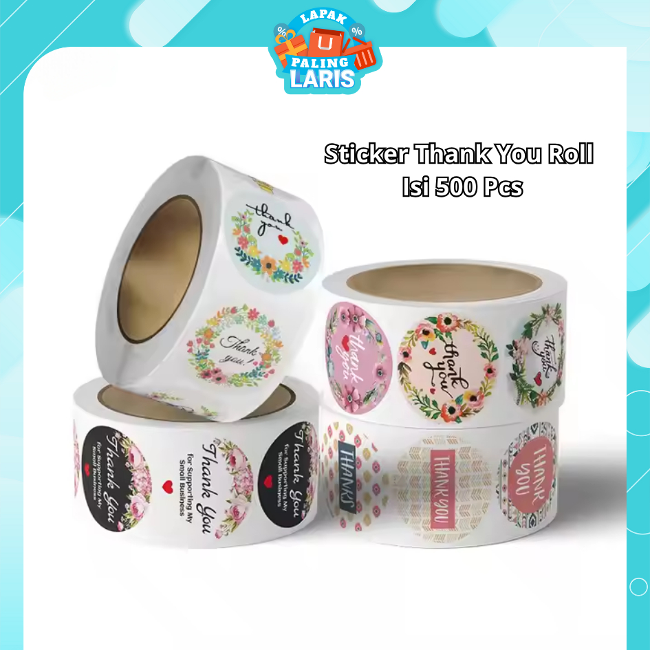 

LPL Sticker Thank You Roll Isi 500 Pcs Stiker Terima Kasih Warna Self Adhesive Seal Label Roll Sticker Thank You 2Cm Tempelan Ucapan Terimakasih Bulat 500pcs Segel Order Packing Motif Bunga Love Serbaguna