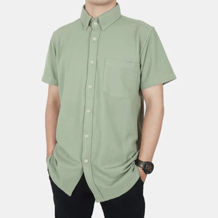 Kemeja Polos Pria Lengan Pendek Slim Fit Rayon Twill Sage Green