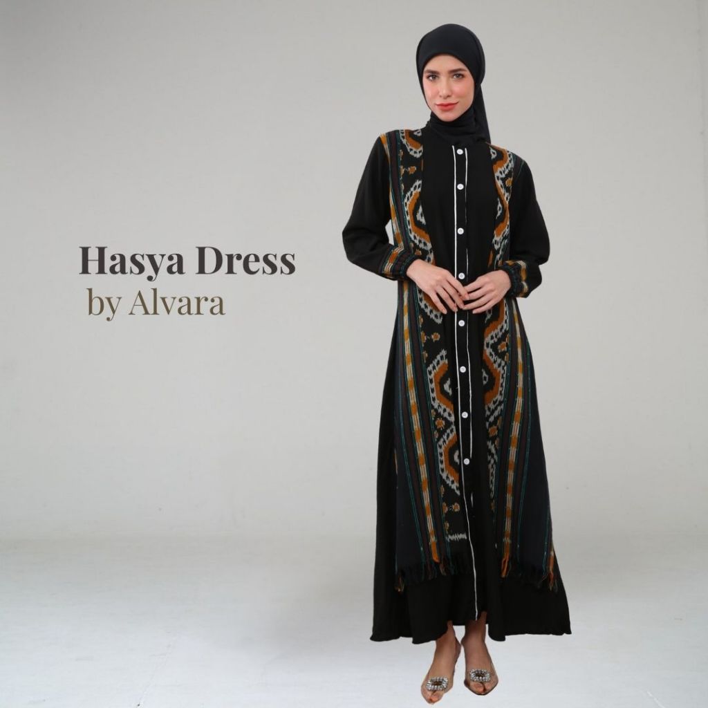 Gamis Kondangan 2025 Model Terbaru Dress Elegan Mix Motif Batik Tenun Big Size Jumbo ALVARA-Hasya