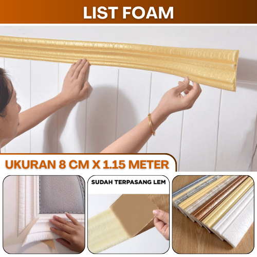 Wall Border Sticker List Foam 3D 8mm Tebal Wallpaper List Foam Stiker Pembatas Dinding Plafon Atas
