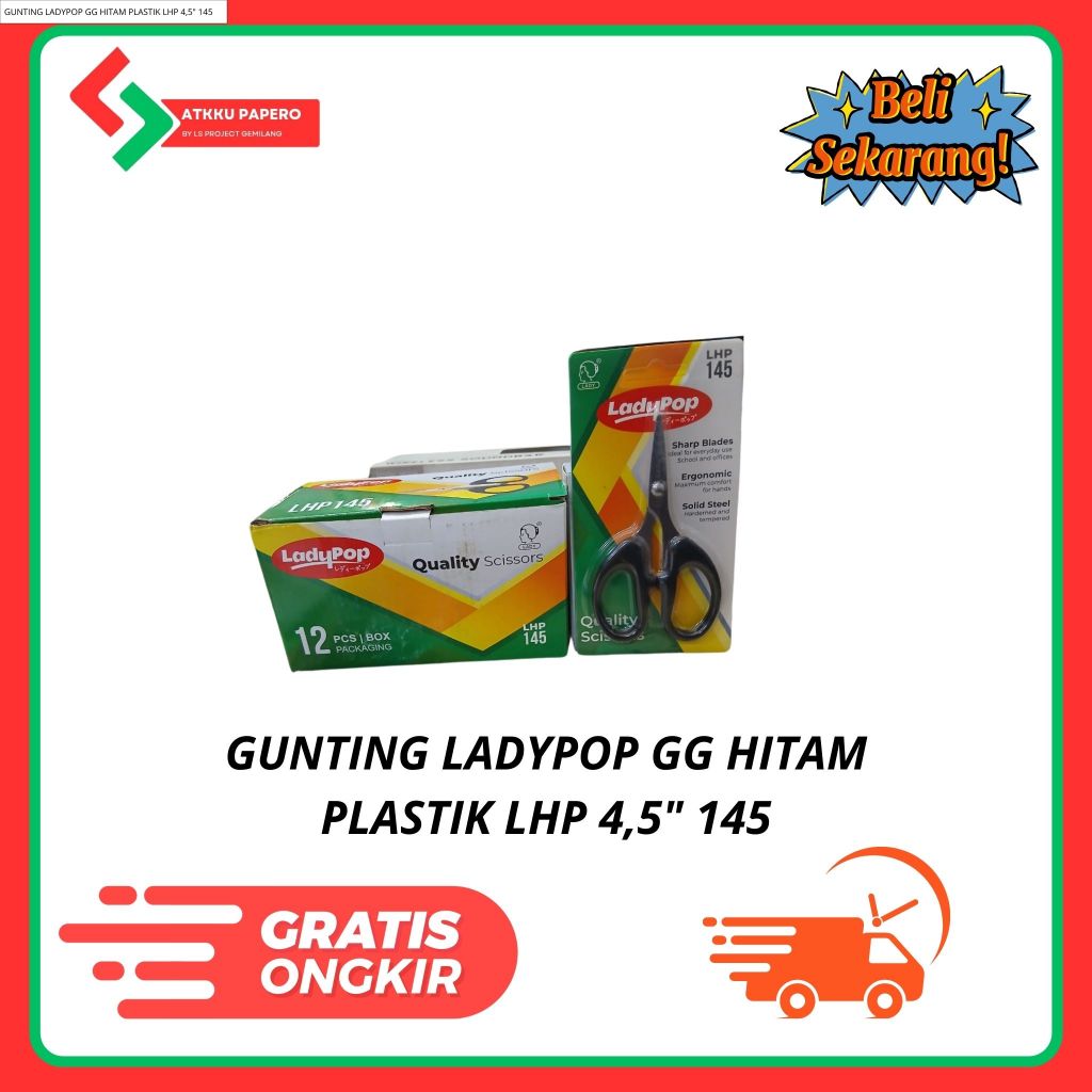 

GUNTING GG HITAM PLASTIK 4.5" 145 LADY POP/SCISSOR/ALAT PEMOTONG/LADY POP