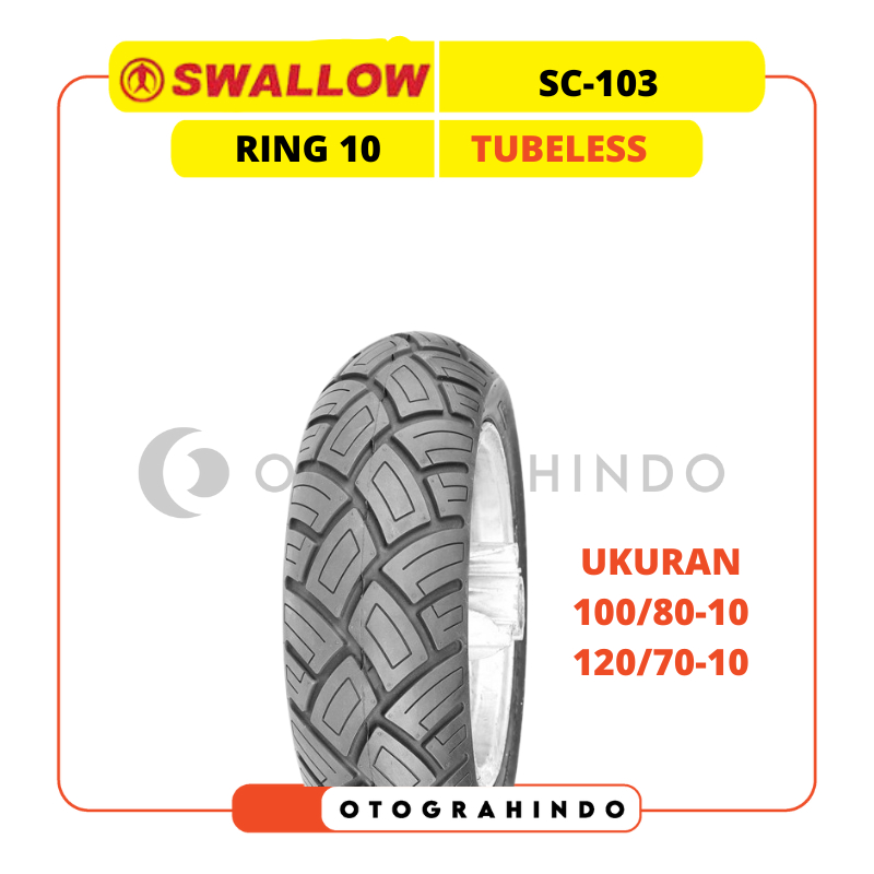 BAN LUAR SEPEDA MOTOR SCOOTER SWALLOW SC-103 UKURAN 100/80 120/70 RING 10 TUBLESS BAN VESPA MOTOR CL