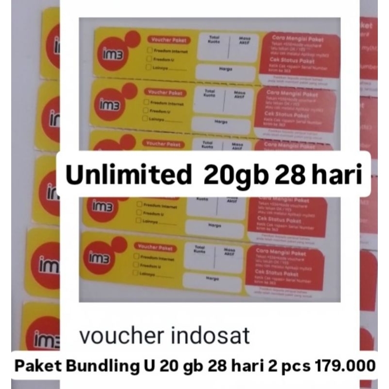 Voucher Indosat U 20 28 hari bundling 2 pcs 179.000