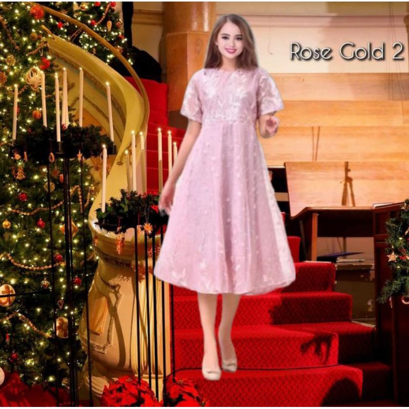Dress Pesta Wanita Silva LD 94-120 Jumbo Gaun Kondangan Brukat Rose Gold 2