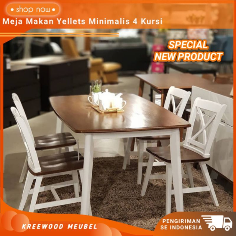 MEJA MAKAN YELLETS MINIMALIS 4 KURSI + MEJA / MEJA MAKAN JATI MINIMALIS 4 KURSI + MEJA / MEJA MAKAN 