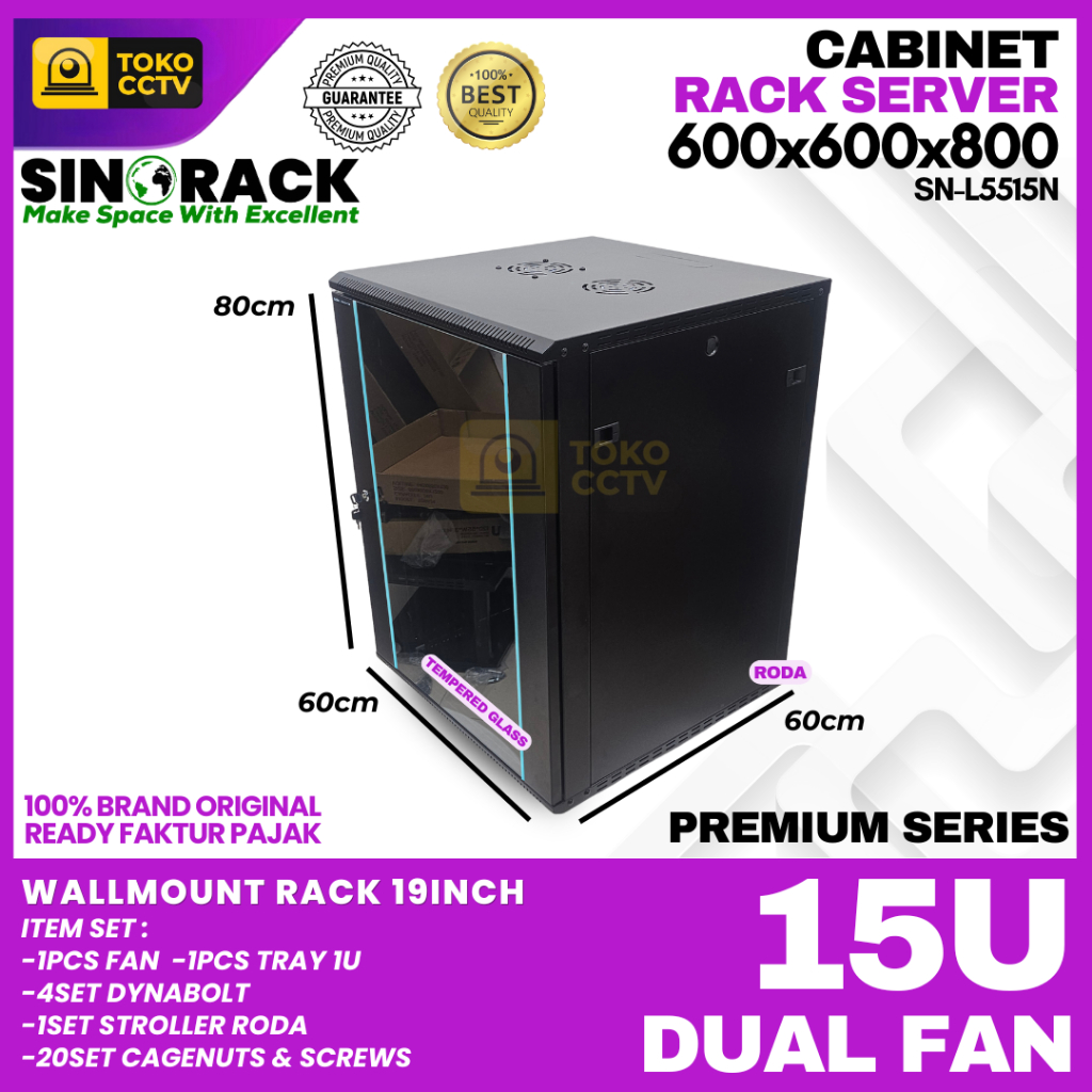 Wallmount Rack Server 15U, Premium Series Rak Server Single Door 15U Besar