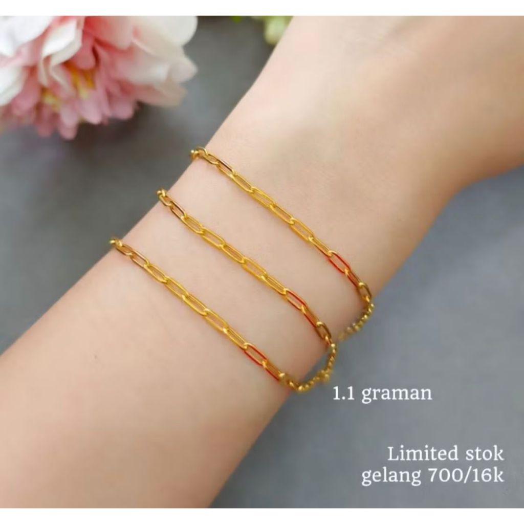 gelang paperclip bandul love elegant emas asli