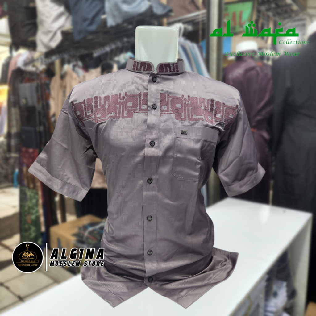 Koko Al Wafa Warna Embos Bordir Lengan Pendek | Baju Muslim Lengan Pendek Al Wafa Premium