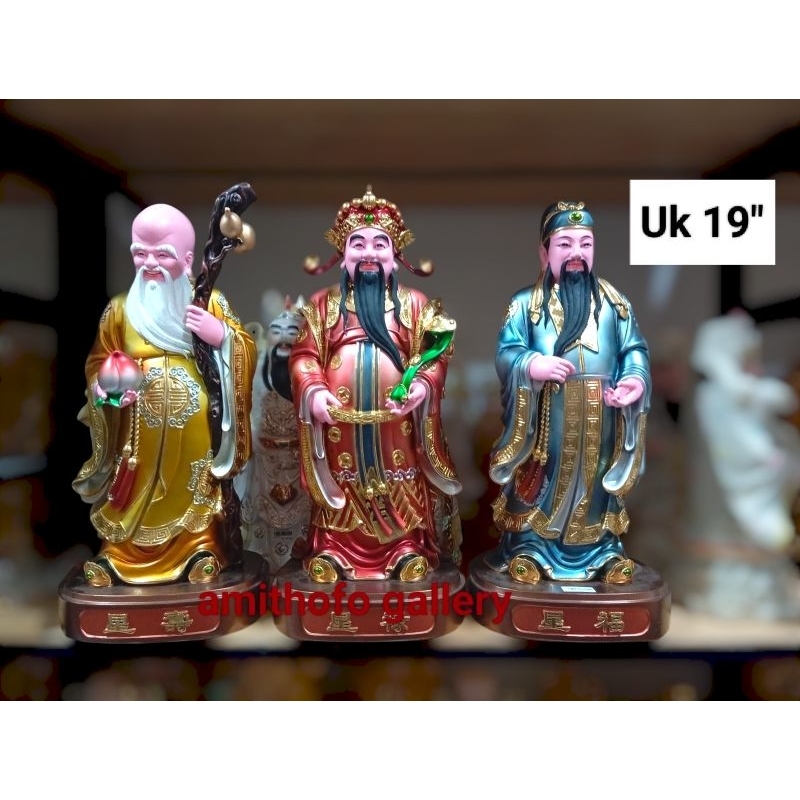 Patung FU LU SHOU 3 Dewa keberuntungan kekayaan keselamatan sehat/ dekorasi fengshui Rumah / Tempat 