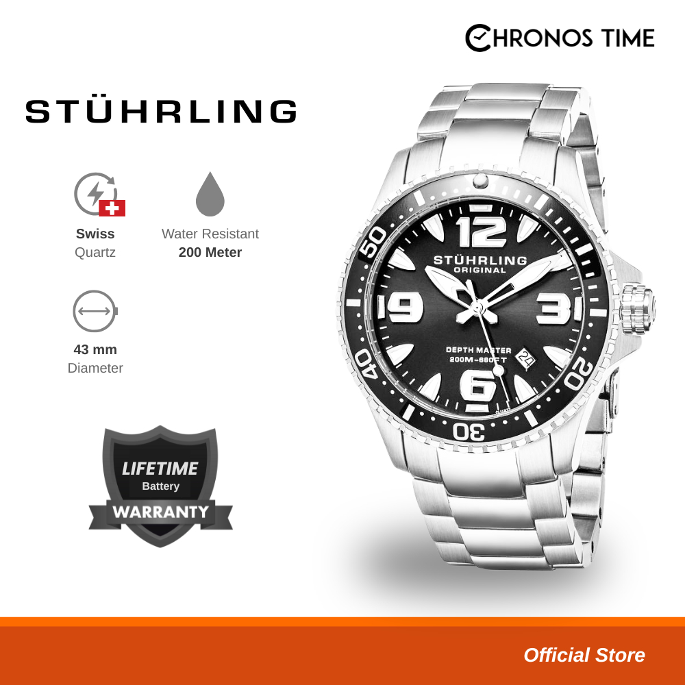 Jam Tangan Pria Swiss Diver Quartz Analog Stuhrling Regatta 842