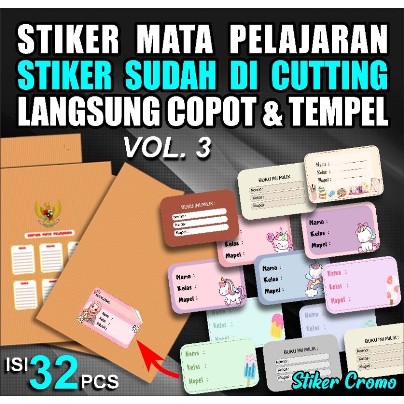 

stiker buku mata pelajaran sudah cutting langsung copot dan tempel vol 3