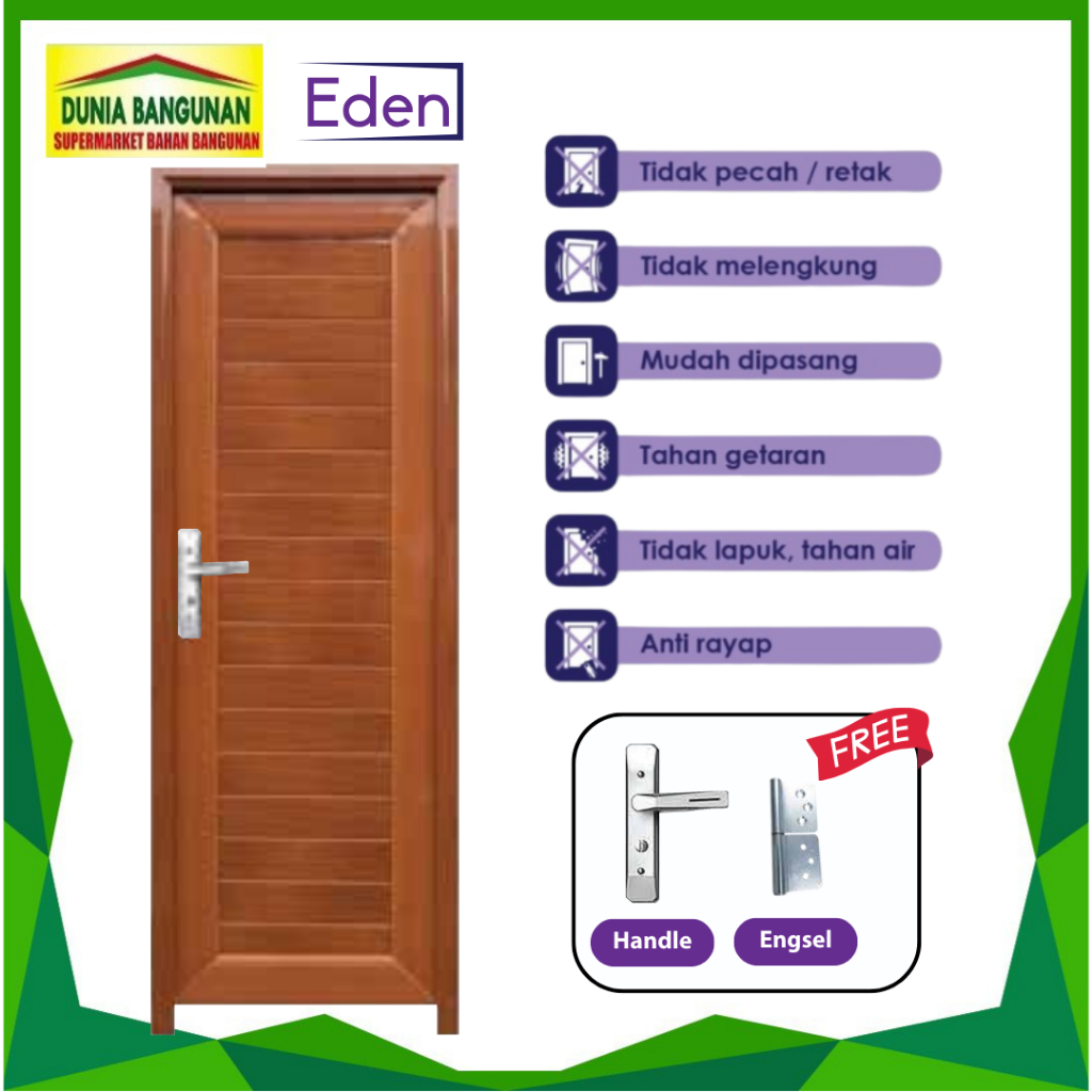 Pintu Kamar Mandi Eden Kana F002 70X198 cm Pintu Eden UPVC Kayu