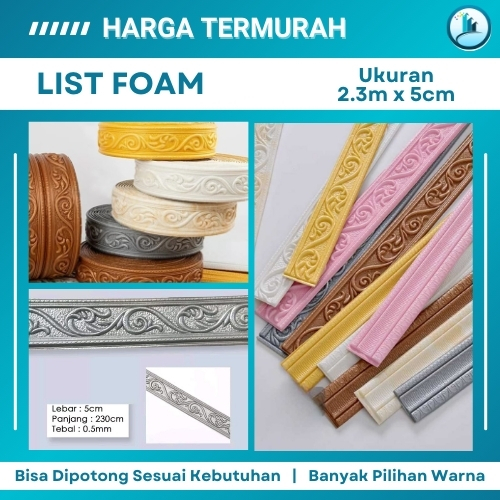 List Profil Border Foam Sticker 3D Lis Plafon Tempel Bawah Tembok Ukir Polos Gold Putih Berperekat