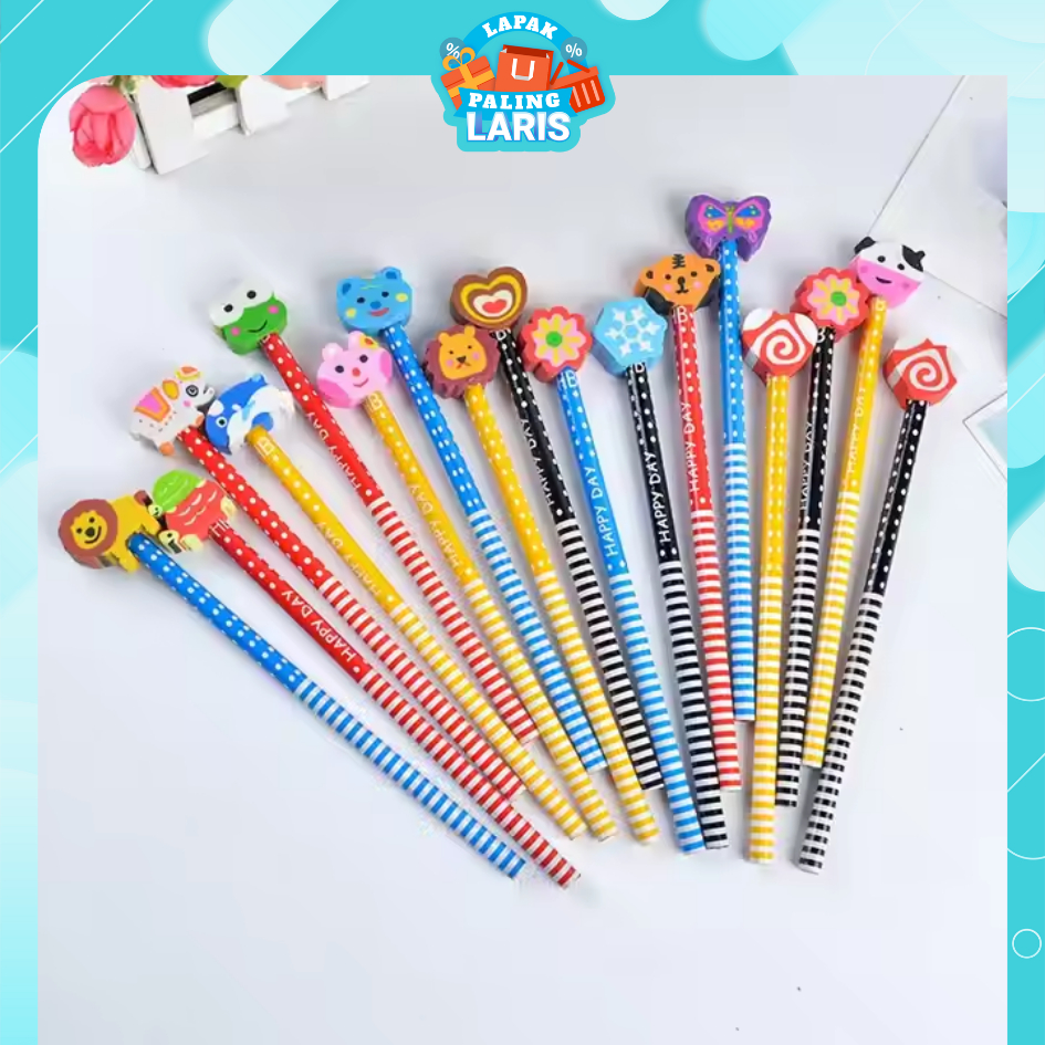 

LPL Pensil Karakter Kartun Lucu Motif Garis Polkadot Pensil Karakter + Penghapus Pensil Lucu Ada Penghapus 3D Pensil Fancy Unik Pensil Warna-Warni Untuk Souvenir Alat Tulis Sekolah TK SD Cartoon Pencil With Eraser
