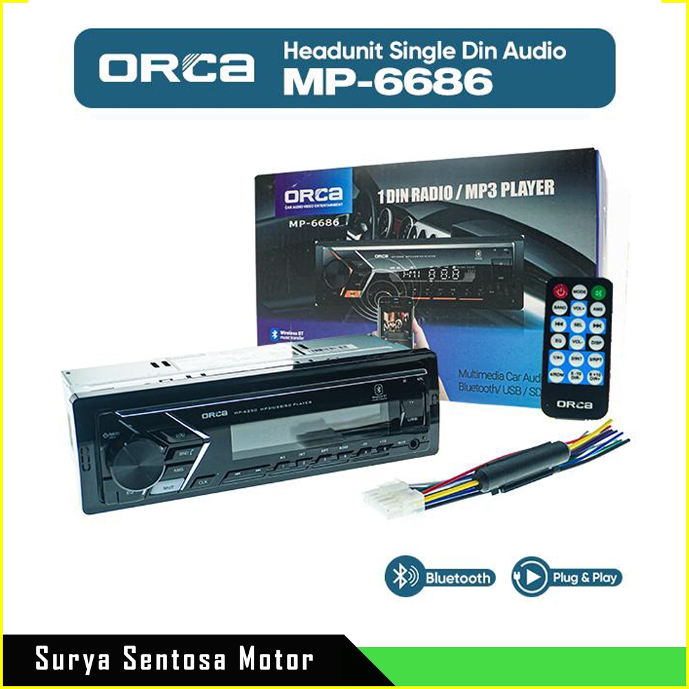 Head Unit Single Din Orca MP3 Bluetooth Atau Radio Tape Mobil Single Din Mp3 Orca Bluetooth