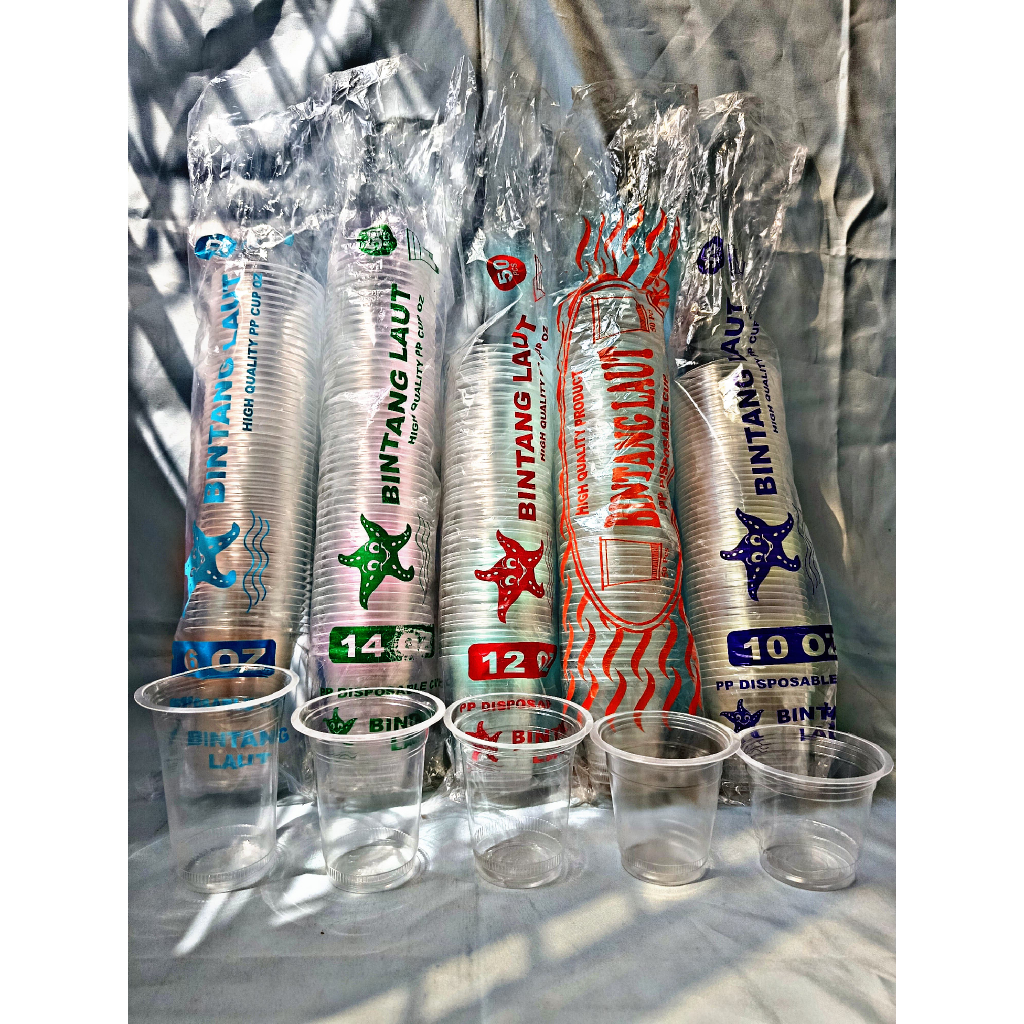 GELAS OZ PLASTIK/GELAS PLASTIK OZ/GELAS POP ICE ES TEH DLL MEREK BINTANG LAUT ISI 50 PCS