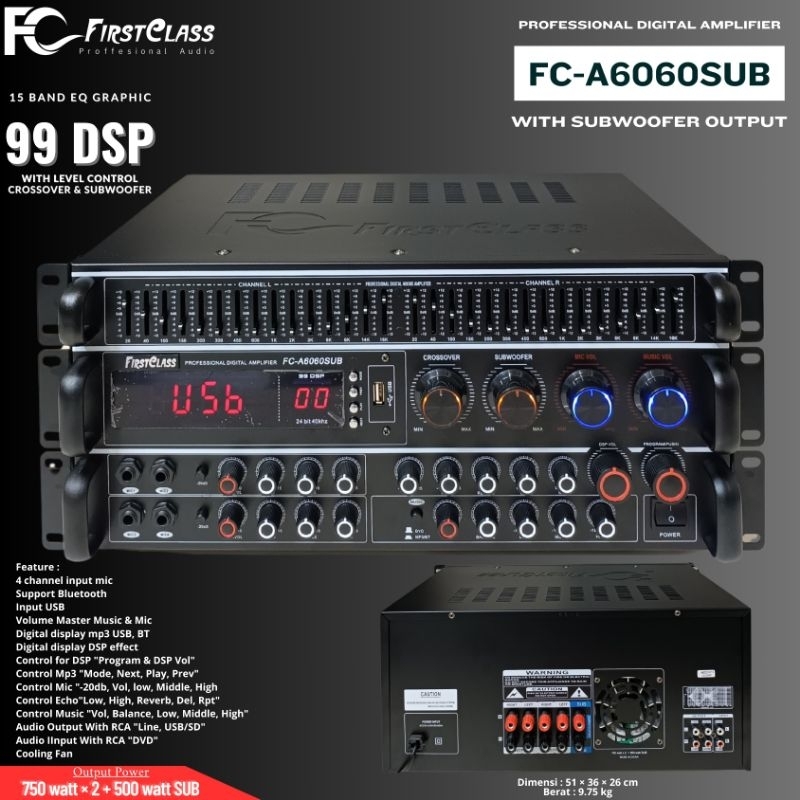 Profesional Digital Amplifier Firstclass 6060 SUB / Ampli Subwoofer 6060 / 99dsp 750watt