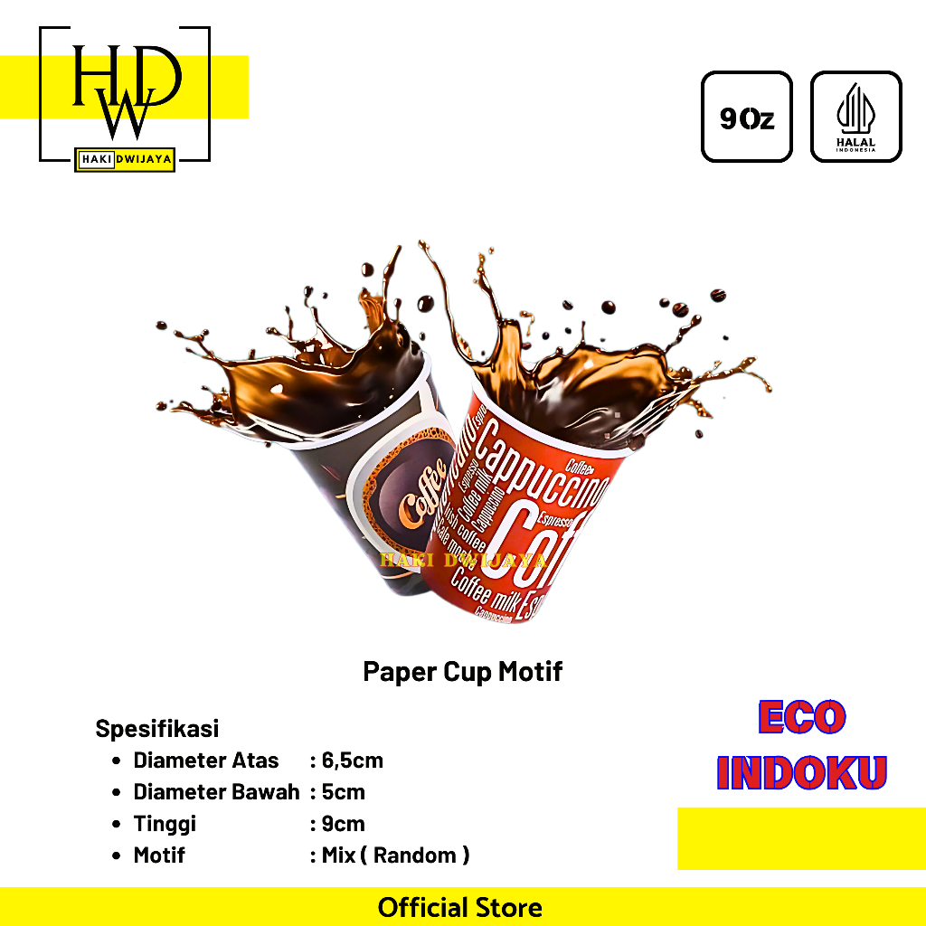 [50Pcs] Eko Indoku Gelas Kopi Kertas / Hot Cup 9oz Motif Mix