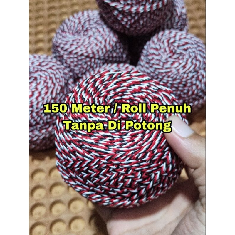 

TALI GELANG TRIDATU BALI 150 METER TALI 3 WARNA BENANG LILIT 1 ROLL FULL ROLL BESAR BENANG 2MM