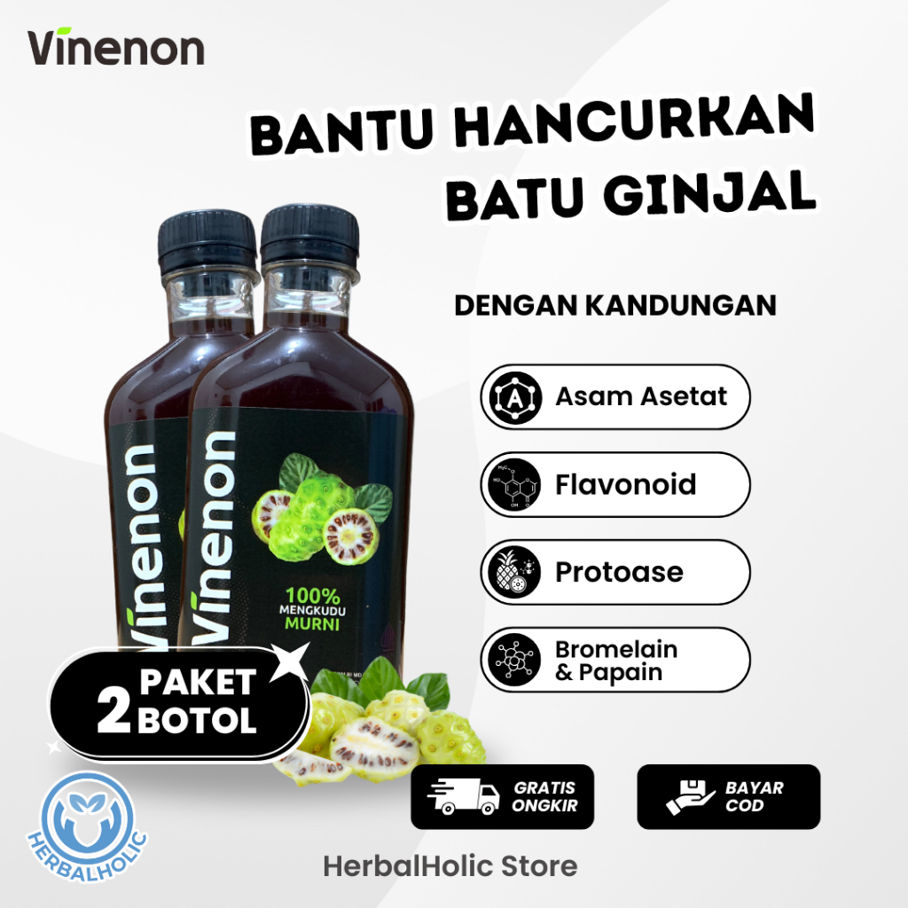

Paket 2 Botol Vinenon - Ampuh Atasi Batu Ginjal - Cuka Mengkudu Murni 100% Alami - Halal BPOM