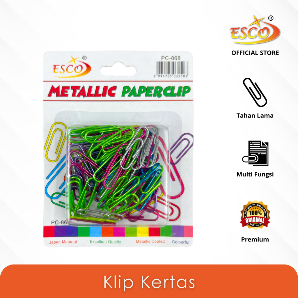 

Esco Klip Penjepit Kertas Metalik Isi 70 Pcs PC-868-N