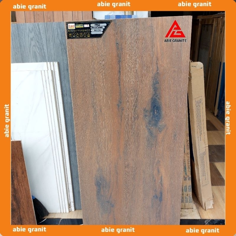 Granit lantai motif kayu 60x120 ikad akasia brown