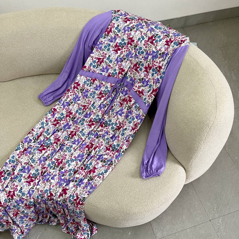 Lilac Dress Gamis Bunga Flower Maxi Dress Big Size