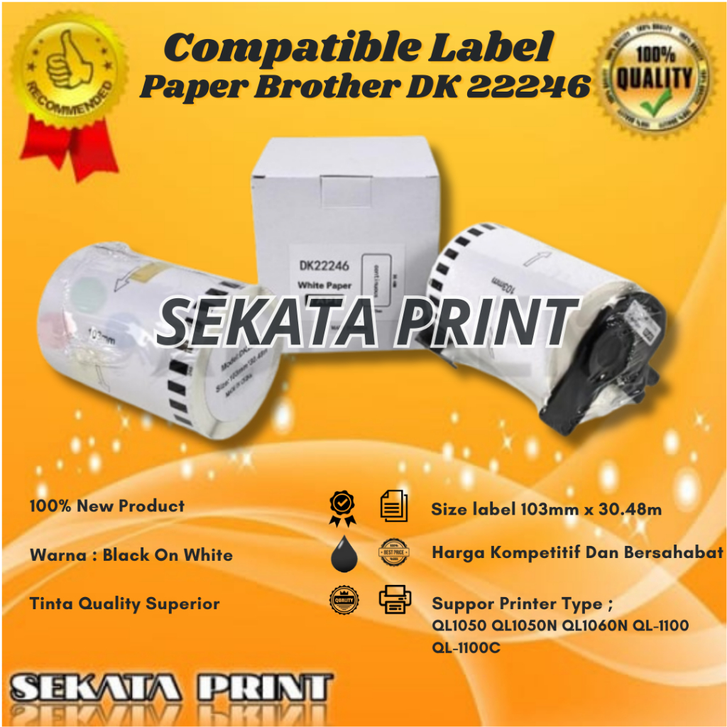 

COMPATIBLE LABEL PAPER BROTHER DK-22246 - 103MM X 30.48M - With Holder
