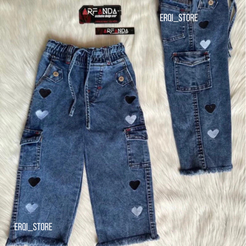 Celana Kulot Jeans Cargo Anak Cewek / Celana Jeans Cargo Anak Perempuan