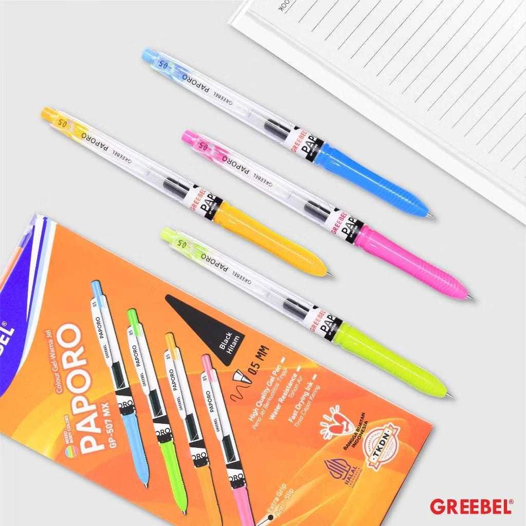 

Gel Pen Paporo GP-507 MX 0.5 / Greebel Pulpen Gel isi 1 pcs dan 3 pcs