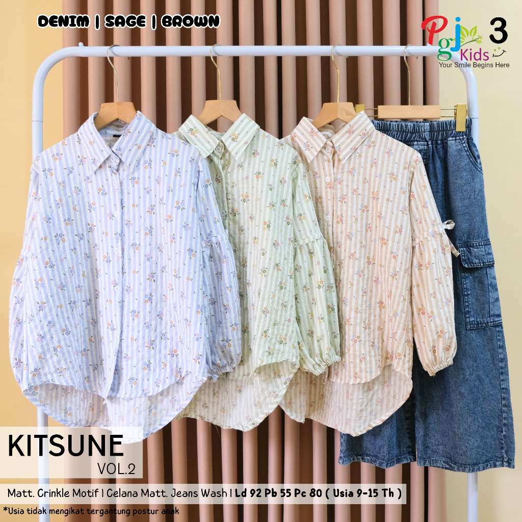 setelan jeans anak perempuan 9-15 tahun kitsune set teen ori pgj kids