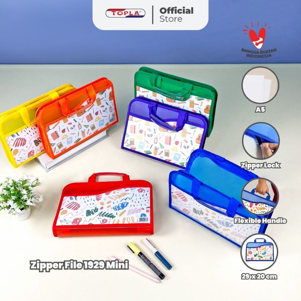 

Zipper File 1929 mini map tas dokumen kertas dan buku tulis anak SD dan TK ukuran A5 Topla